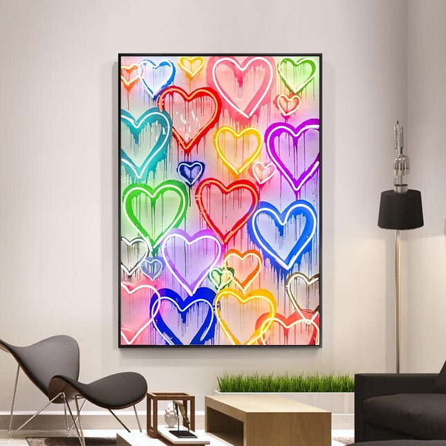 ChandelierDecor - Colourful Love Hearts Canvas Wall Art
