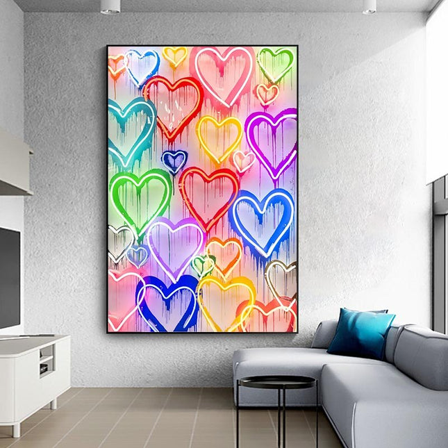 ChandelierDecor - Colourful Love Hearts Canvas Wall Art