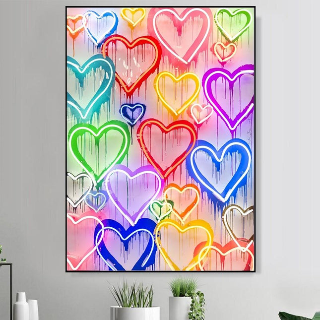 ChandelierDecor - Colourful Love Hearts Canvas Wall Art