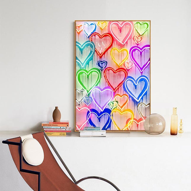 ChandelierDecor - Colourful Love Hearts Canvas Wall Art