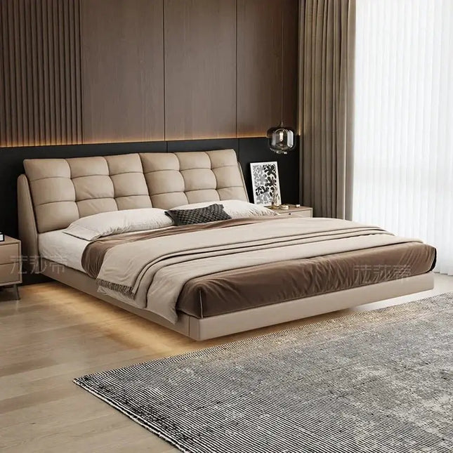 Cowhide Leather Cama Bed Frame-Bed Frame