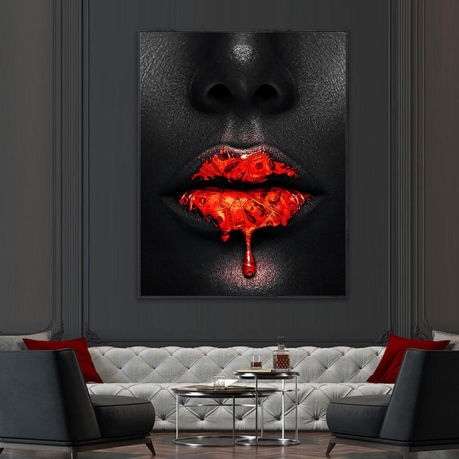ChandelierDecor - Creative Red Lips Dollar Canvas Wall Art