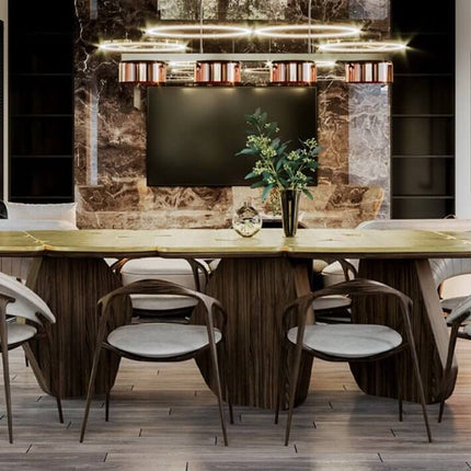 Brass Wallnut Wood Designer Dining Table-Dining Tables