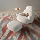 Cream Chair and Foot Stool / Velvet