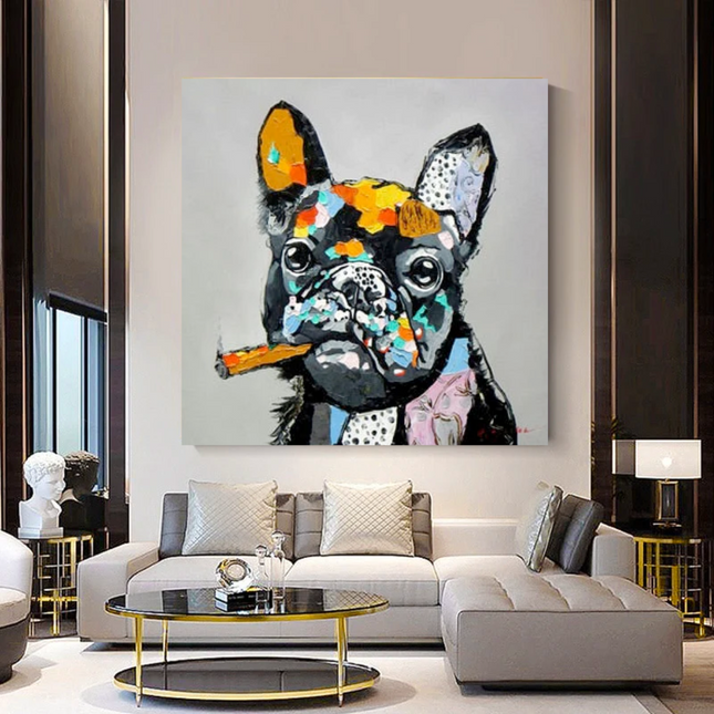 ChandelierDecor - Dog Cheers Smoking Bulldog Canvas Wall Art