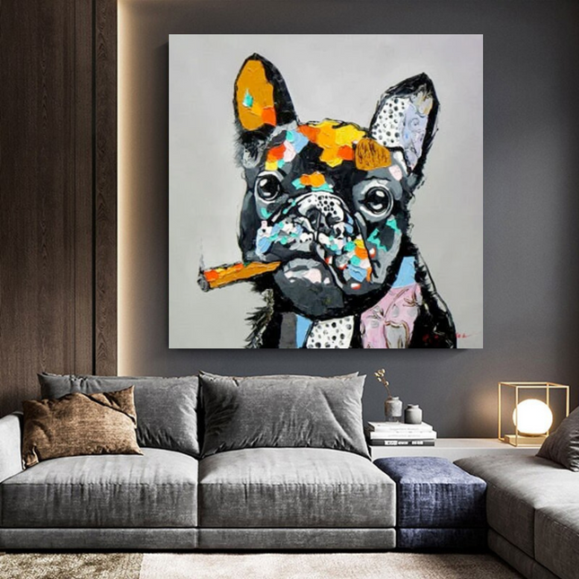 ChandelierDecor - Dog Cheers Smoking Bulldog Canvas Wall Art