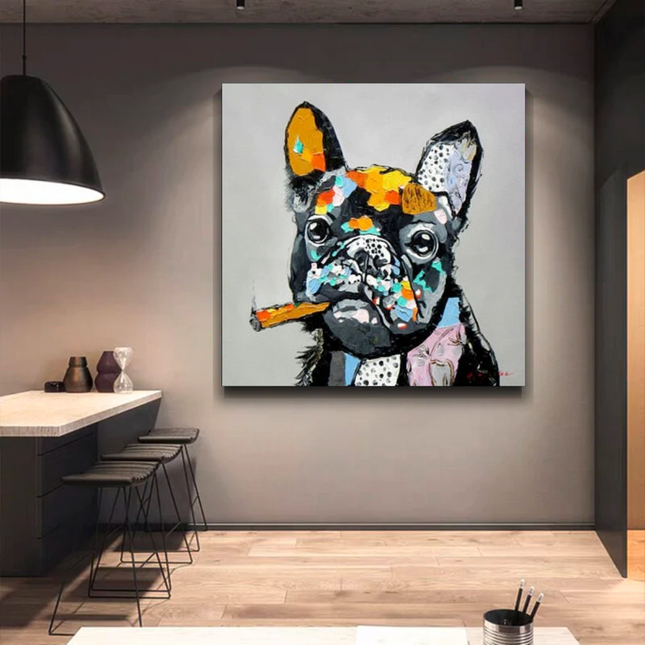 ChandelierDecor - Dog Cheers Smoking Bulldog Canvas Wall Art