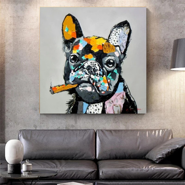 ChandelierDecor - Dog Cheers Smoking Bulldog Canvas Wall Art