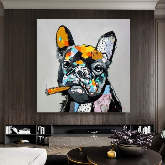 ChandelierDecor - Dog Cheers Smoking Bulldog Canvas Wall Art