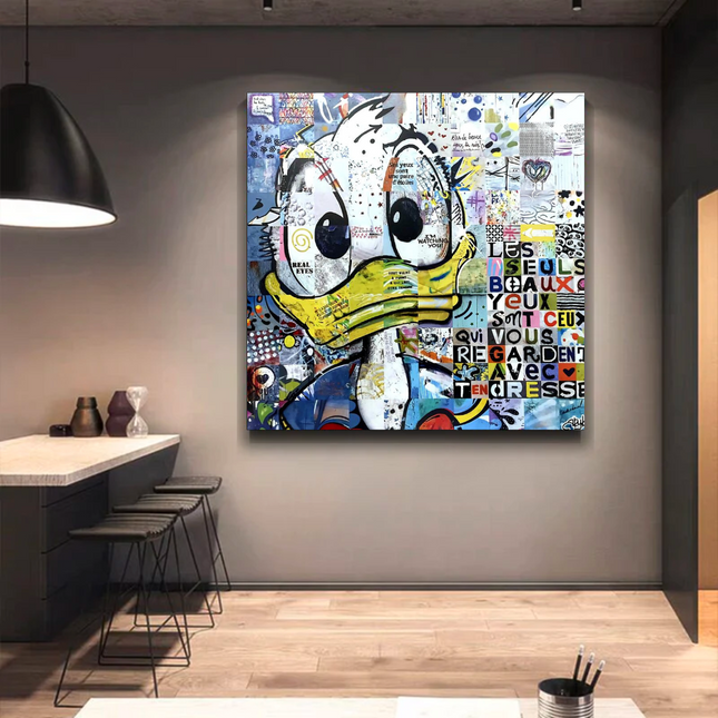 ChandelierDecor - Donald Duck Canvas Wall Art with Tenderness Quote - The Only Beautiful Eyes