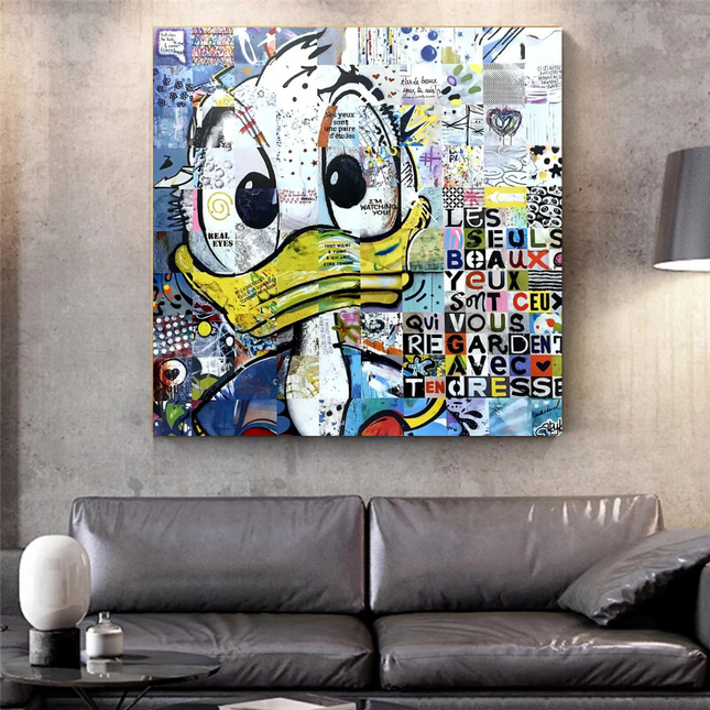 ChandelierDecor - Donald Duck Canvas Wall Art with Tenderness Quote - The Only Beautiful Eyes