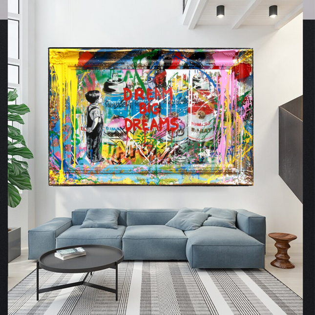 ChandelierDecor - Dream Big Banksy Canvas Wall Art - Inspirational Graffiti Gift