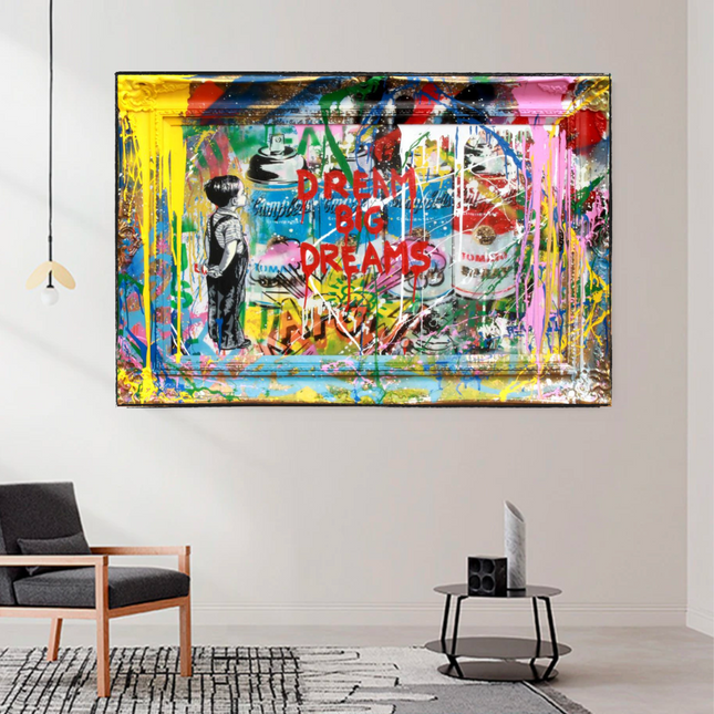 ChandelierDecor - Dream Big Banksy Canvas Wall Art - Inspirational Graffiti Gift