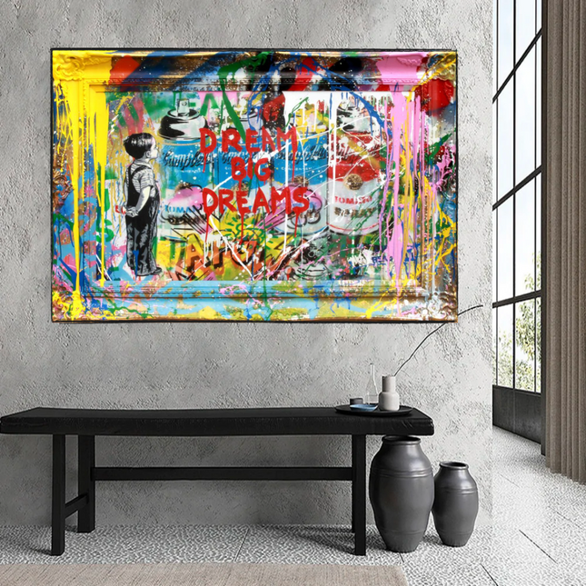 ChandelierDecor - Dream Big Banksy Canvas Wall Art - Inspirational Graffiti Gift