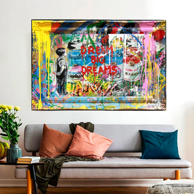 ChandelierDecor - Dream Big Banksy Canvas Wall Art - Inspirational Graffiti Gift