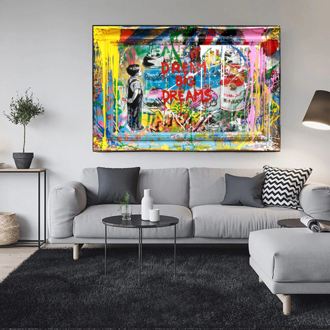 ChandelierDecor - Dream Big Banksy Canvas Wall Art - Inspirational Graffiti Gift