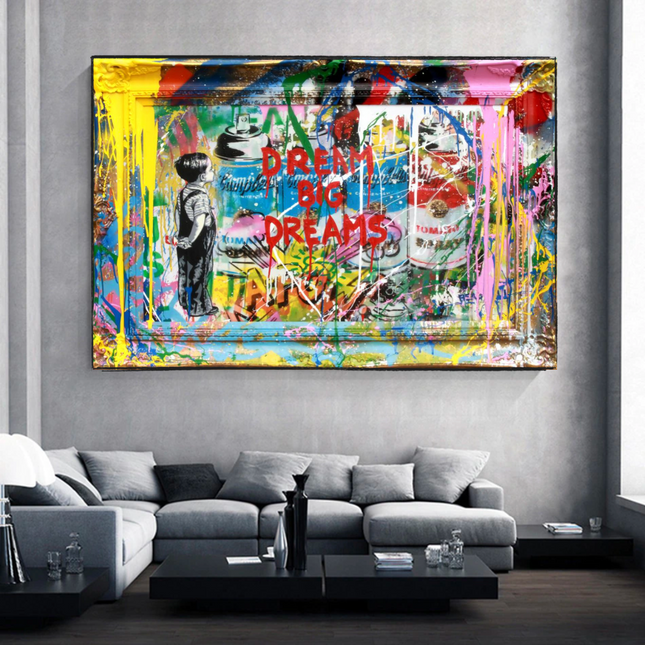 ChandelierDecor - Dream Big Banksy Canvas Wall Art - Inspirational Graffiti Gift