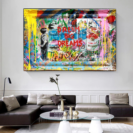 ChandelierDecor - Dream Big Banksy Canvas Wall Art - Inspirational Graffiti Gift