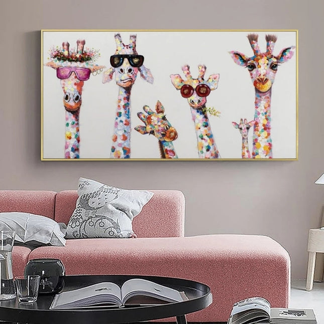 ChandelierDecor - Funny Art Giraffe Family Canvas Wall Art