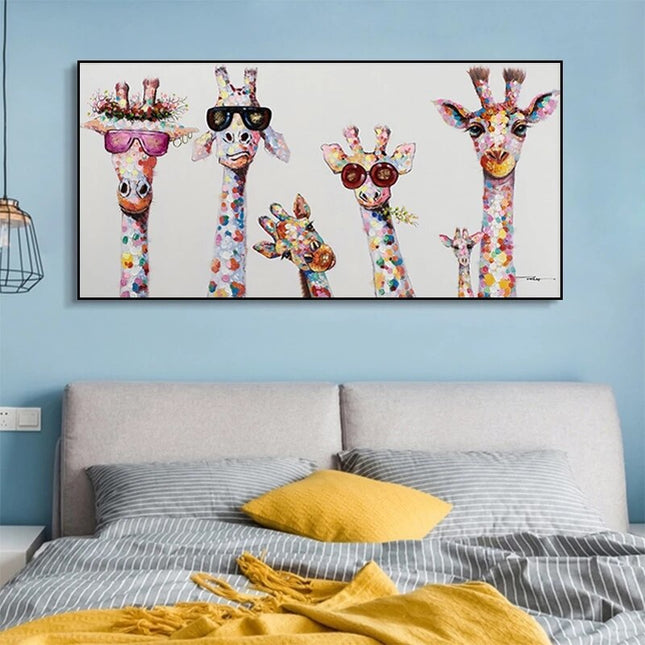 ChandelierDecor - Funny Art Giraffe Family Canvas Wall Art