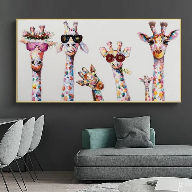 ChandelierDecor - Funny Art Giraffe Family Canvas Wall Art
