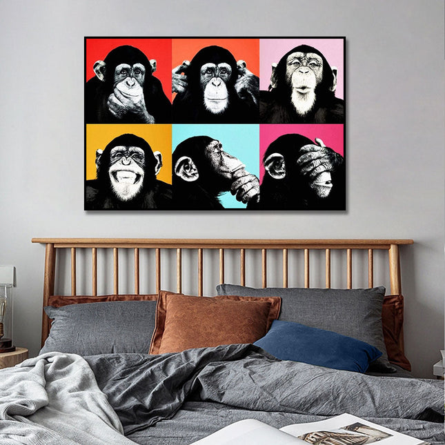 ChandelierDecor - Funny Six Monkeys Abstract Canvas Art