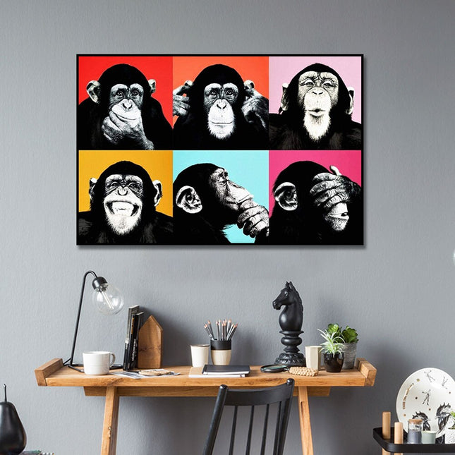 ChandelierDecor - Funny Six Monkeys Abstract Canvas Art