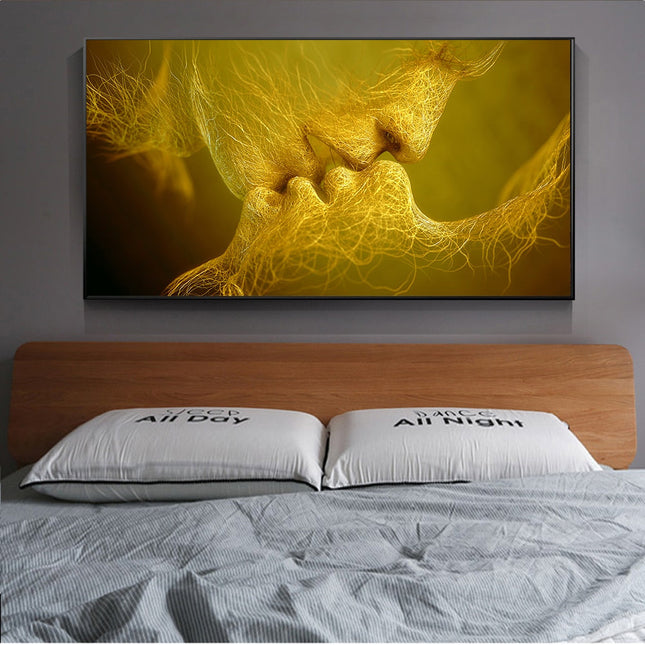 ChandelierDecor - Golden And Black Love Kiss Lips Canvas Wall Art