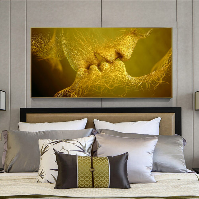 ChandelierDecor - Golden And Black Love Kiss Lips Canvas Wall Art
