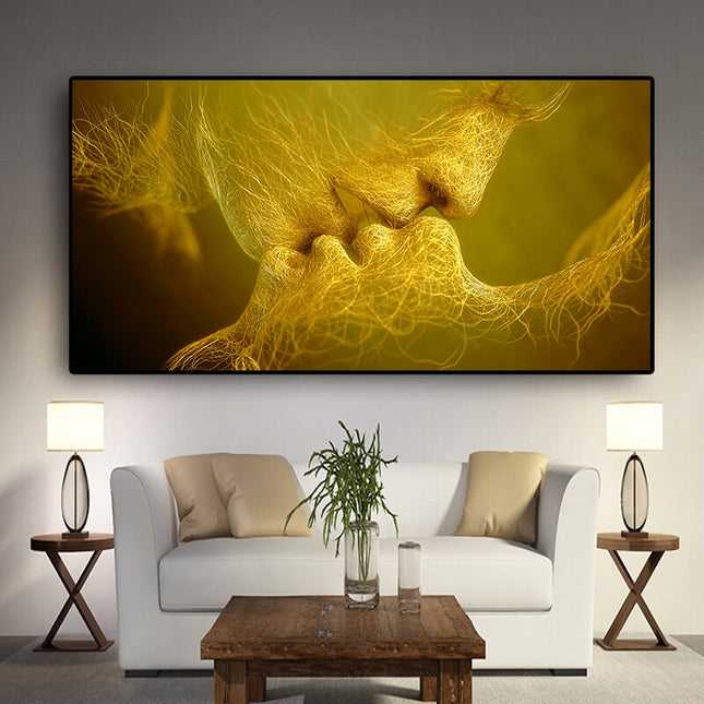 ChandelierDecor - Golden And Black Love Kiss Lips Canvas Wall Art