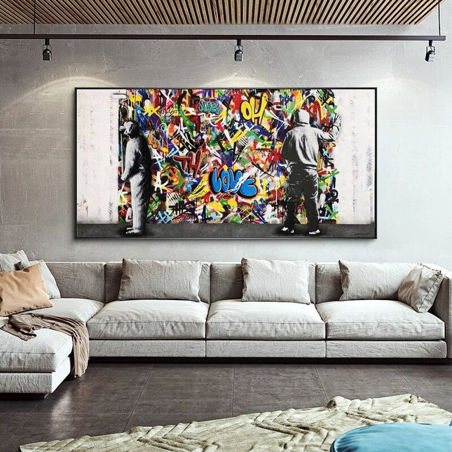 ChandelierDecor - Graffiti Banksy Paintings on The Wall Canvas Wall Art