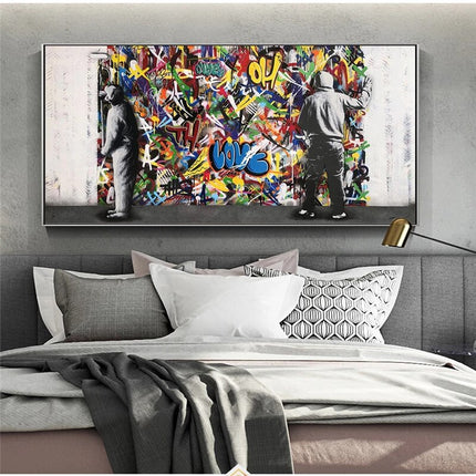 ChandelierDecor - Graffiti Banksy Paintings on The Wall Canvas Wall Art