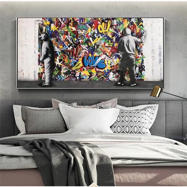 ChandelierDecor - Graffiti Banksy Paintings on The Wall Canvas Wall Art