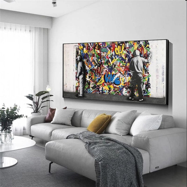 ChandelierDecor - Graffiti Banksy Paintings on The Wall Canvas Wall Art