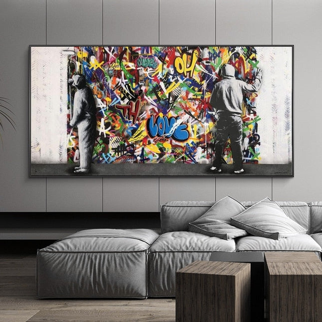 ChandelierDecor - Graffiti Banksy Paintings on The Wall Canvas Wall Art