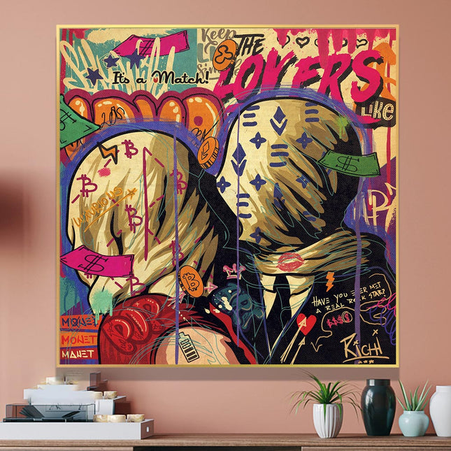 ChandelierDecor - Graffiti Pop Wall Art Lovers Kiss Canvas Wall Art