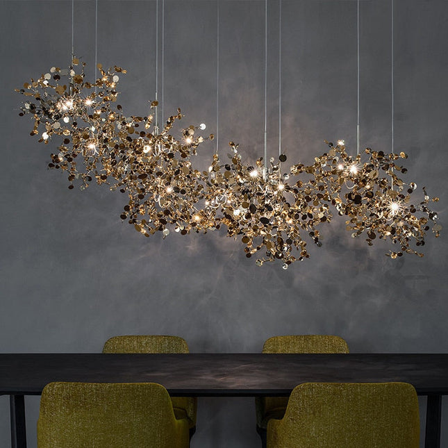 ChandelierDecor - Handmade Stainless Steel Leaf Chandelier Lamp for Living Room/Bedroom Home Decor Lighting