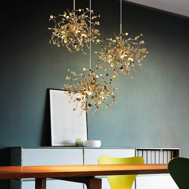 ChandelierDecor - Handmade Stainless Steel Leaf Chandelier Lamp for Living Room/Bedroom Home Decor Lighting