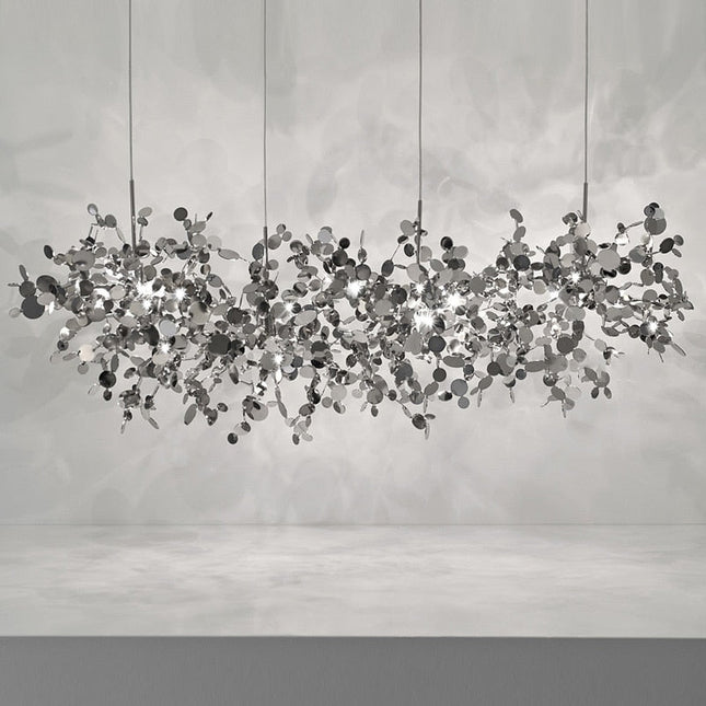 ChandelierDecor - Handmade Stainless Steel Leaf Chandelier Lamp for Living Room/Bedroom Home Decor Lighting