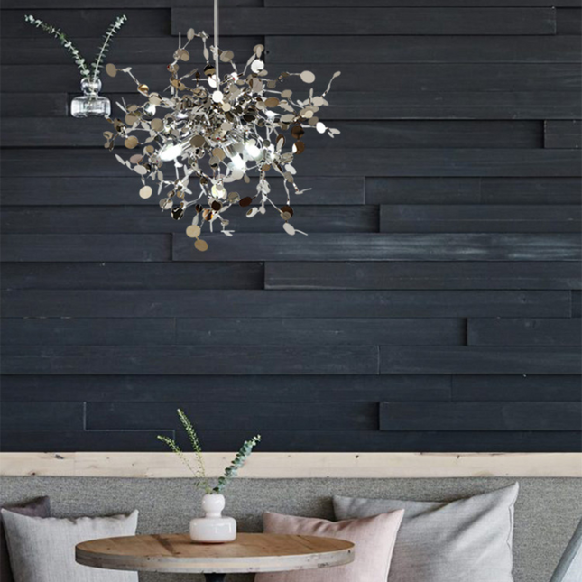 ChandelierDecor - Handmade Stainless Steel Leaf Chandelier Lamp for Living Room/Bedroom Home Decor Lighting