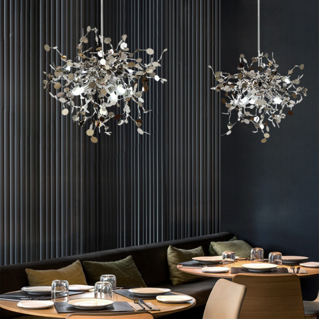 ChandelierDecor - Handmade Stainless Steel Leaf Chandelier Lamp for Living Room/Bedroom Home Decor Lighting