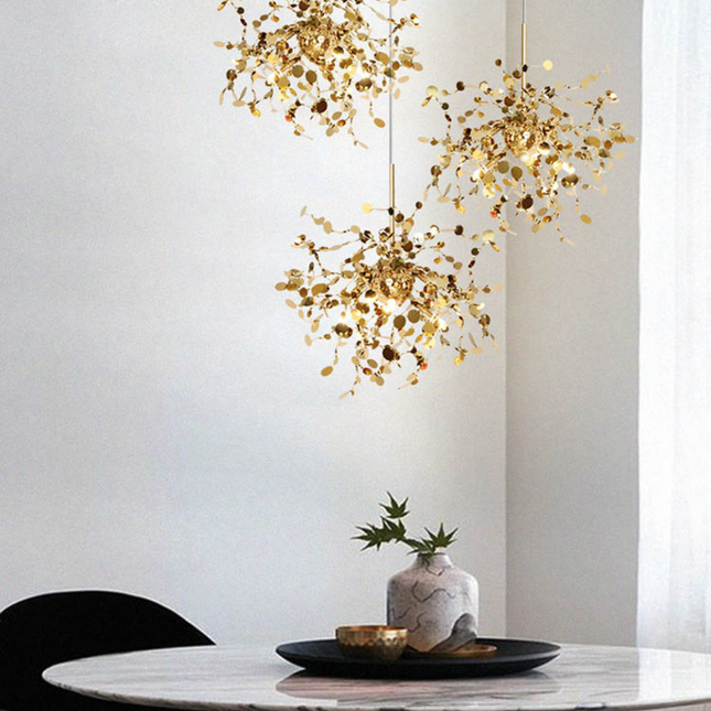 ChandelierDecor - Handmade Stainless Steel Leaf Chandelier Lamp for Living Room/Bedroom Home Decor Lighting