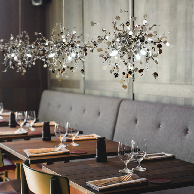 ChandelierDecor - Handmade Stainless Steel Leaf Chandelier Lamp for Living Room/Bedroom Home Decor Lighting