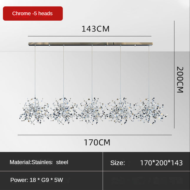ChandelierDecor - Handmade Stainless Steel Leaf Chandelier Lamp for Living Room/Bedroom Home Decor Lighting