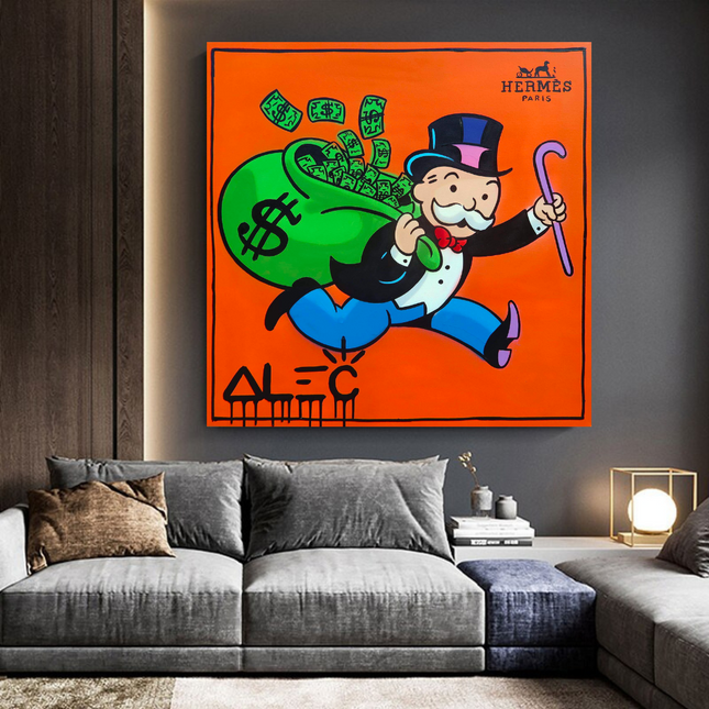 ChandelierDecor - Hermes Money Bags - Mr Monopoly Canvas Wall Art
