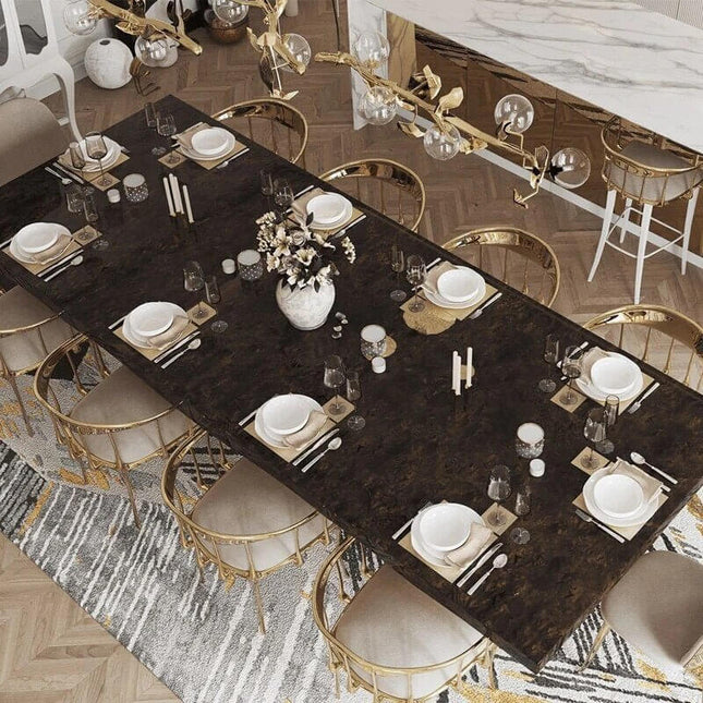 Italian Hourglass Solid Wood Brass Dining Table Set-Dining Tables