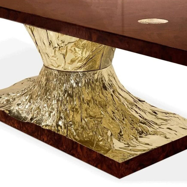 Italian Hourglass Solid Wood Brass Dining Table Set-Dining Tables