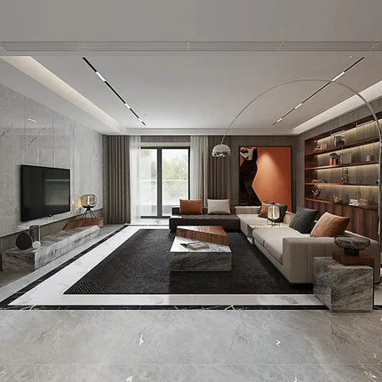 Italian Style Luxury Marble & Wood Coffee Table-Coffee Table