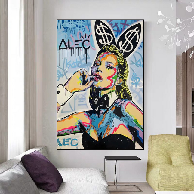 ChandelierDecor - Kate Moss Bunny Canvas Painting - Pop Art by Alec Monopoly