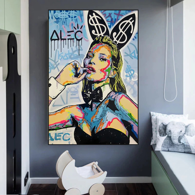 ChandelierDecor - Kate Moss Bunny Canvas Painting - Pop Art by Alec Monopoly